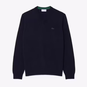 Lacoste - Maglione con scollo a V monocromatico in lana merino