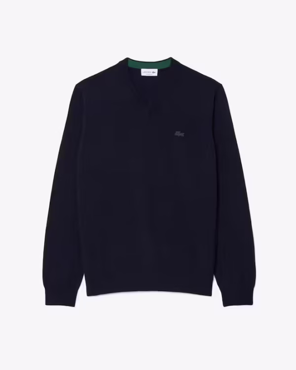 Lacoste - Maglione con scollo a V monocromatico in lana merino