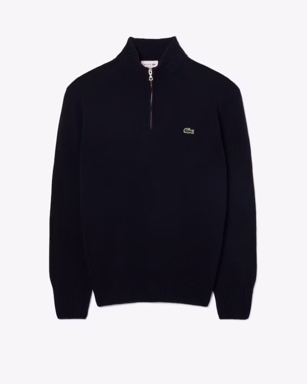 Lacoste - Maglione a collo alto in lana cardata con zip