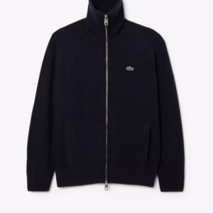 Lacoste - Maglione a collo alto in lana cardata con zip