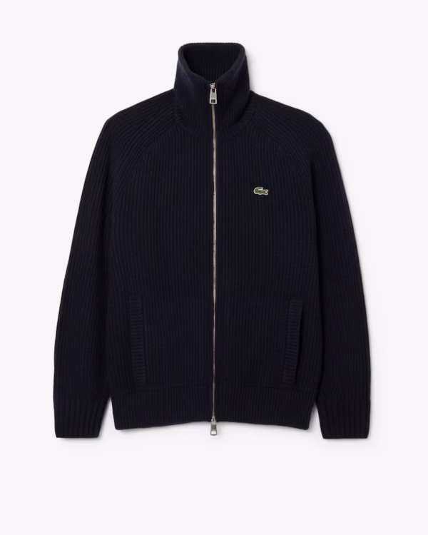 Lacoste - Maglione a collo alto in lana cardata con zip