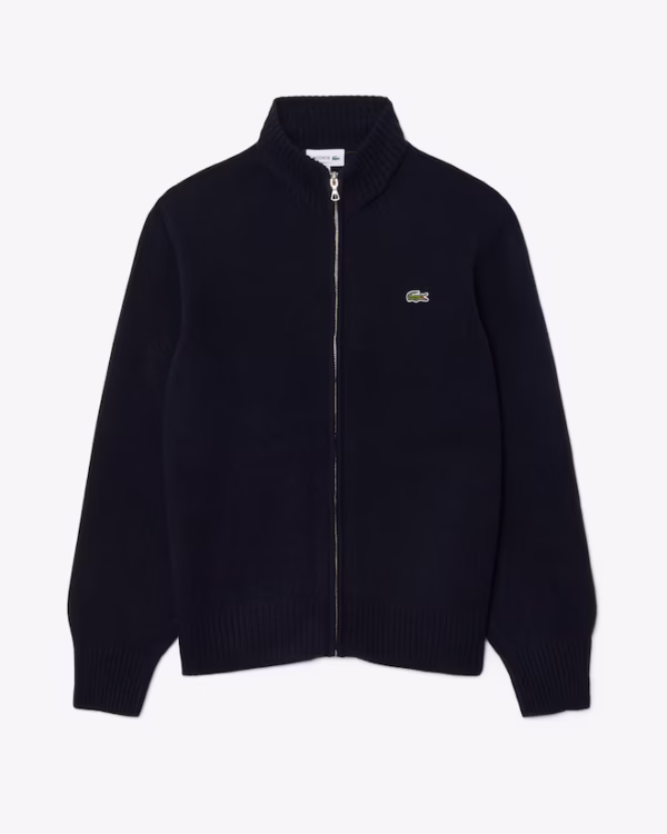 Lacoste - Maglione con zip in lana cardata